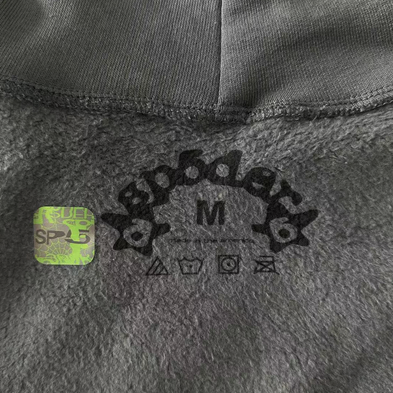 SP5DER Grey-Green Hoodie – Designer Streetwear with Bold Graphic Design