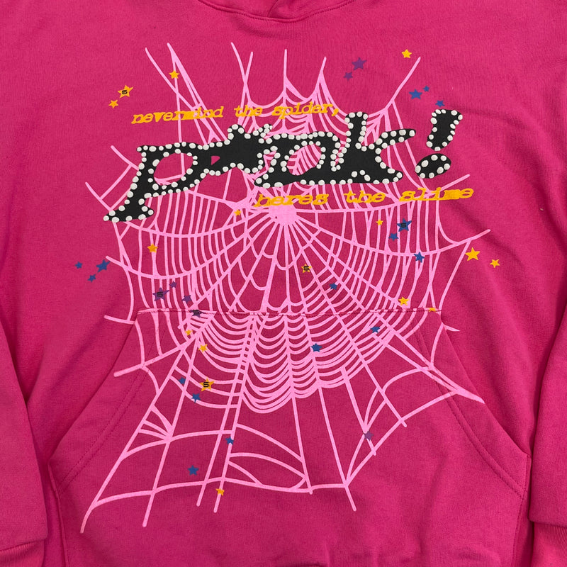 SP5DER P*NK Pink Hoodie – Designer Streetwear with Bold Graphic Details