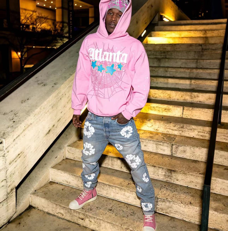 SP5DER Atlanta Pink Hoodie – Designer Streetwear with Bold Graphic Details