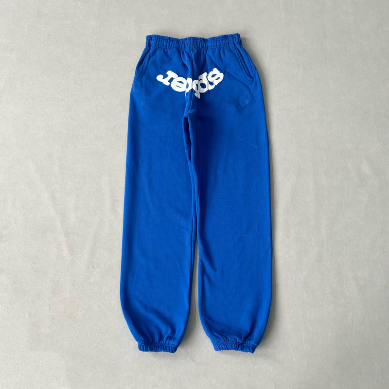 SP5DER Blue Pants – Bold Designer Streetwear with Graphic Detail