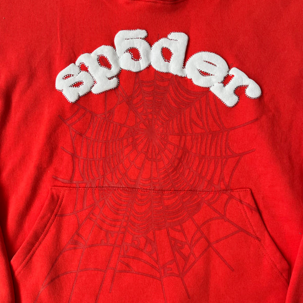 SP5DER Red Hoodie – Vibrant Streetwear Pullover