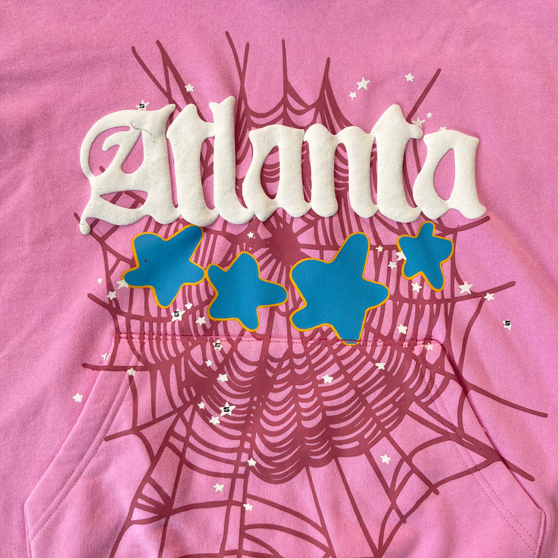 SP5DER Atlanta Pink Hoodie – Designer Streetwear with Bold Graphic Details