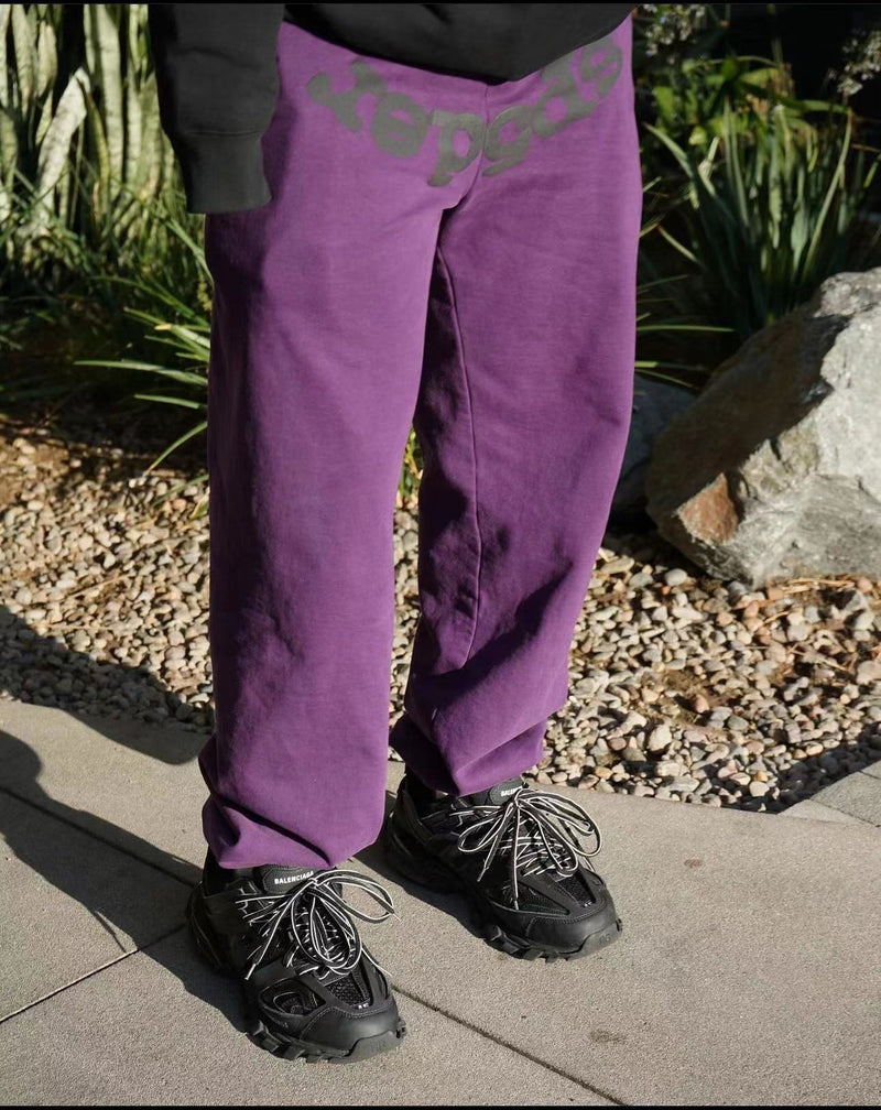 SP5DER Purple Pants – Designer Streetwear with Bold Graphic Details