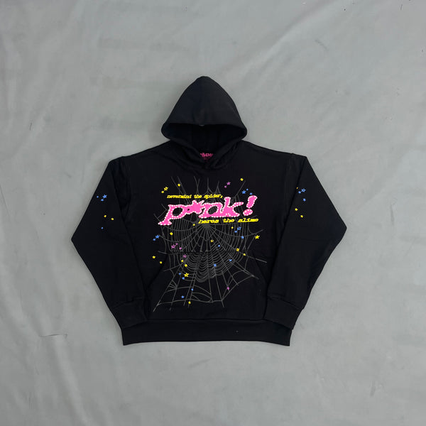 SP5DER Black & Pink Hoodie – Bold Streetwear Pullover