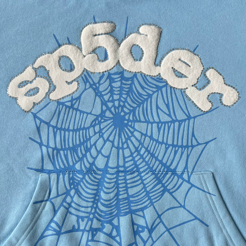 SP5DER Web Hoodie Sky Blue – Designer Streetwear with Bold Graphic Design