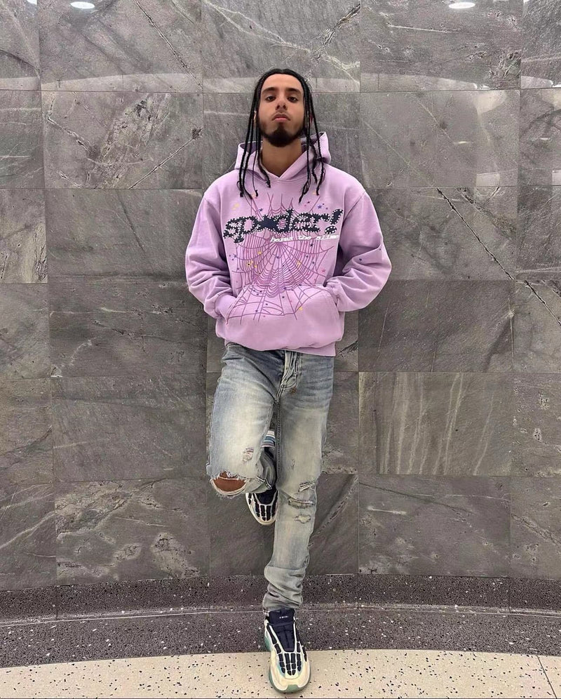 SP5DER Acai Purple Hoodie – Designer Streetwear with Bold Graphic Design