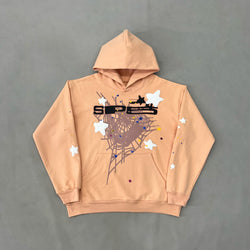 SP5DER Peach Hoodie – Bold Designer Streetwear with Web Graphic