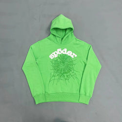 SP5DER Green Hoodie – Bold Designer Streetwear with Web Graphic