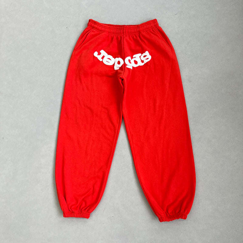 SP5DER Red Pants – Bold Streetwear with Graphic Design