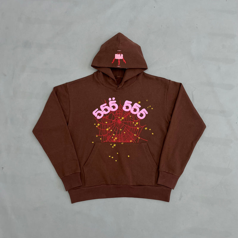 SP5DER Web Brown Hoodie – Designer Streetwear Classic