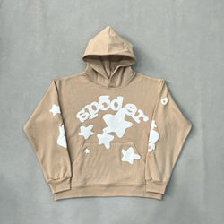 SP5DER Sand Beluga Hoodie – Unique Designer Streetwear with Web Graphic