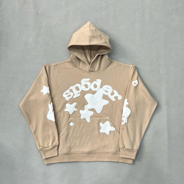 SP5DER Sand Beluga Hoodie – Unique Designer Streetwear with Web Graphic