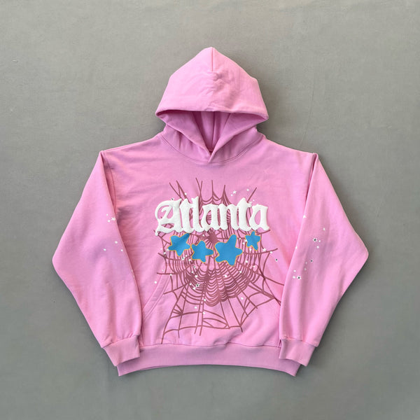 SP5DER Atlanta Pink Hoodie – Designer Streetwear with Bold Graphic Details