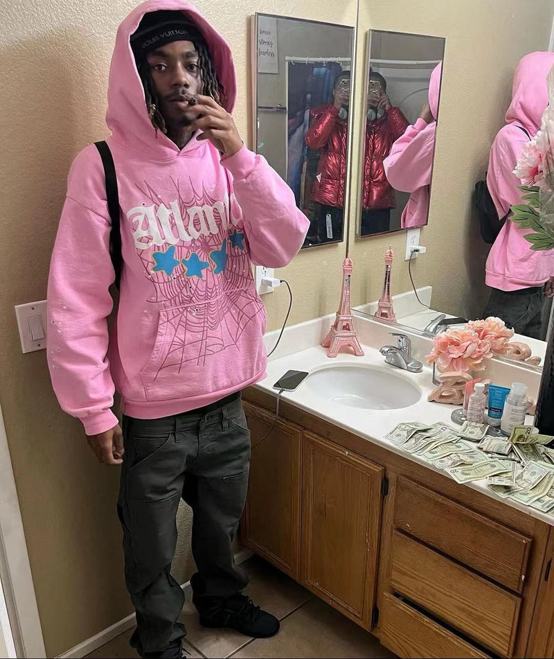 SP5DER Atlanta Pink Hoodie – Designer Streetwear with Bold Graphic Details