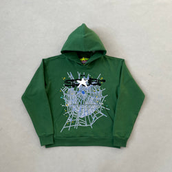 SP5DER Web Hunter Green Hoodie – Designer Streetwear with Bold Graphic Design