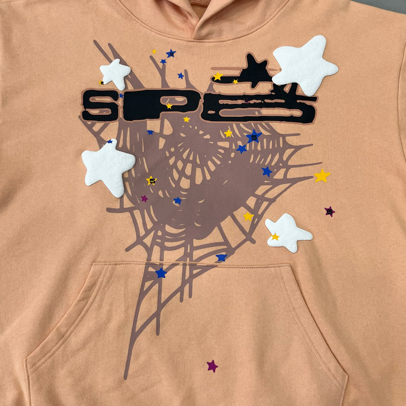 SP5DER Peach Hoodie – Bold Designer Streetwear with Web Graphic