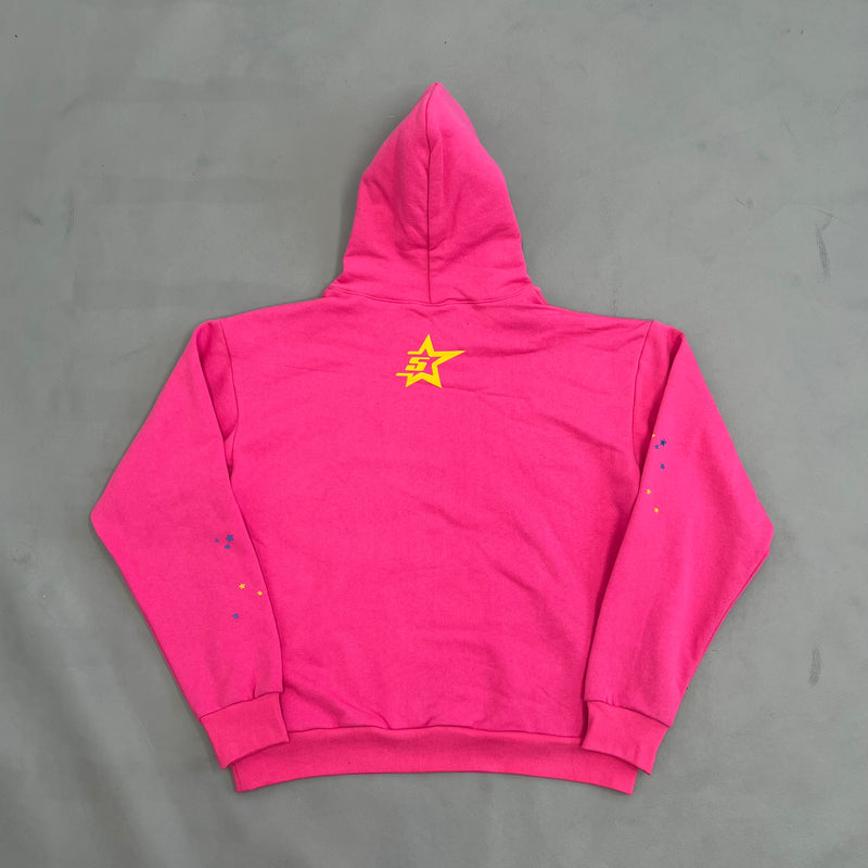 SP5DER P*NK Pink Hoodie – Designer Streetwear with Bold Graphic Details