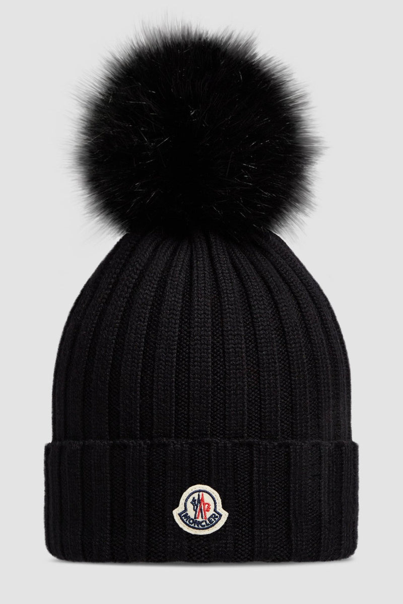 Wool Moncler Beanie with Pom Pom