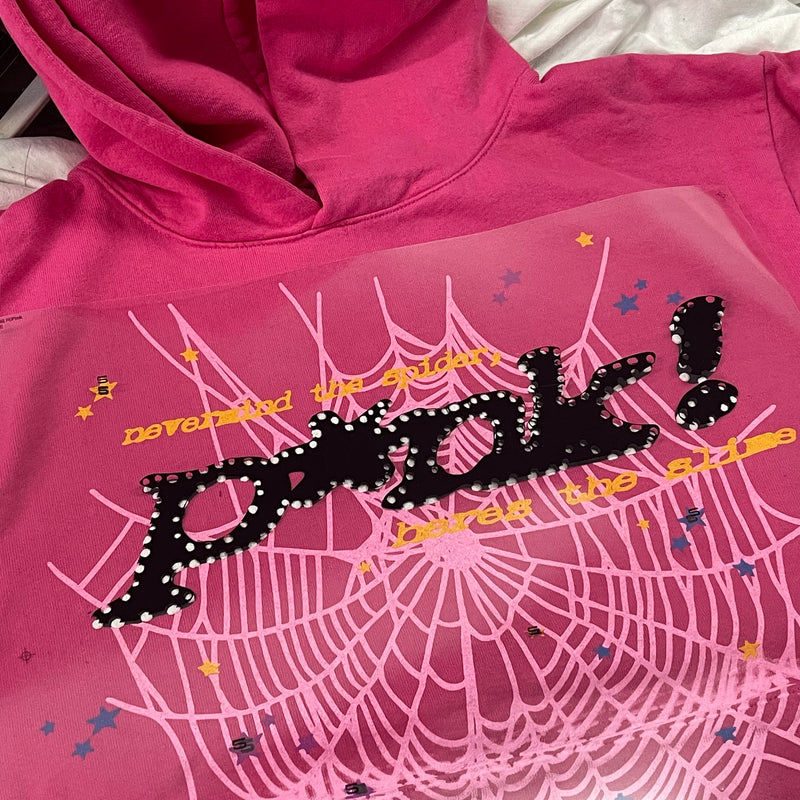 SP5DER P*NK Pink Hoodie – Designer Streetwear with Bold Graphic Details