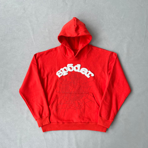 SP5DER Red Hoodie – Vibrant Streetwear Pullover