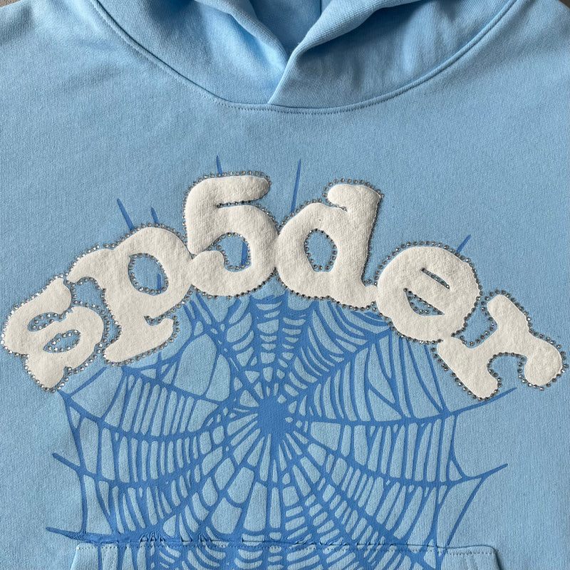 SP5DER Web Hoodie Sky Blue – Designer Streetwear with Bold Graphic Design