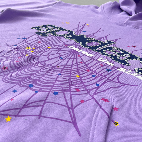 SP5DER Acai Purple Hoodie – Designer Streetwear with Bold Graphic Design