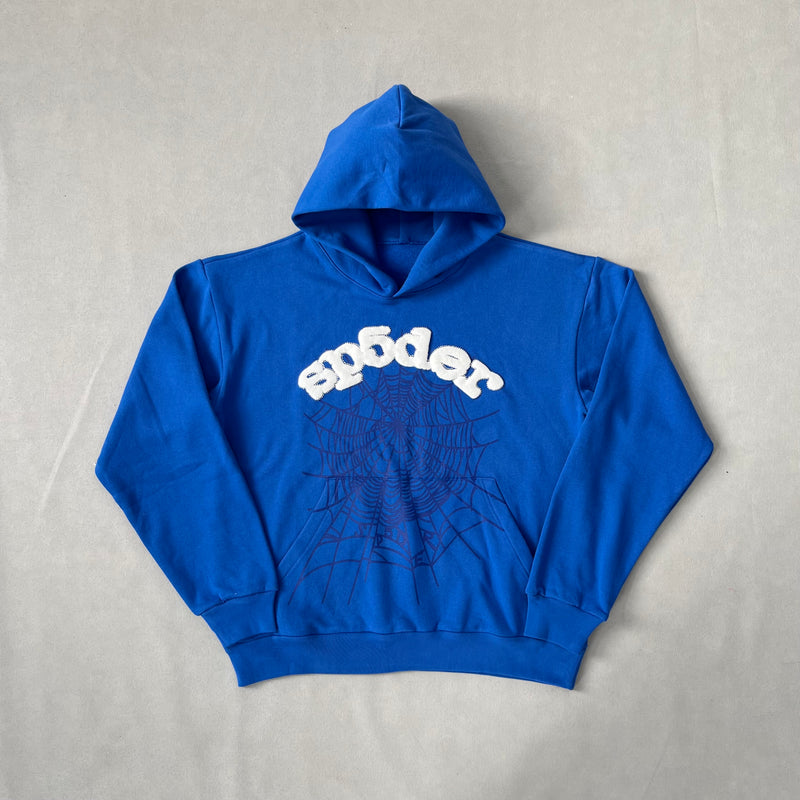 SP5DER Blue Hoodie – Bold Designer Streetwear